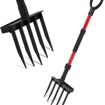 Pitch Fork for Garden, 5-Tine Heavy Duty Pitchfork for Loosening Soil, 41 Inch Gardening Fork for Digging, Composting, Spading, Cultivating Soil, Metal Fork Head with Fiberglass Handle, D-Grip