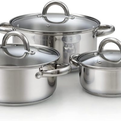 6-Pc Stainless Steel Sauce & Stockpot Set with Glass Lids