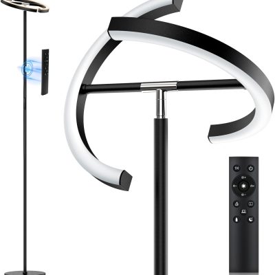 LED Floor Lamp, Dimmable 22W Rotatable Standing Light with Touch & Remote, Black