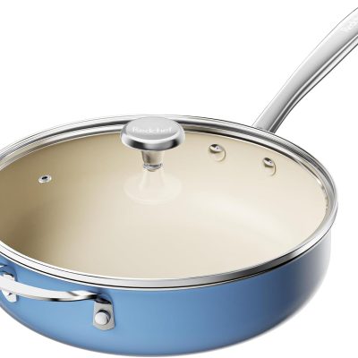 5QT Ceramic Sauté Pan with Lid, Nonstick, PFAS-Free, Dishwasher & Oven Safe (Blue)