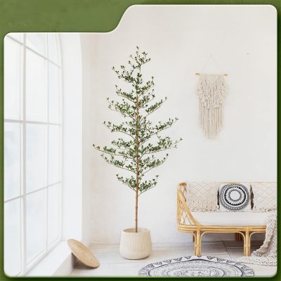 7FT Artificial Black Olive Tree with Real Wood Trunk, UV-Resistant Faux Plant