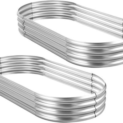 2Pcs Galvanized Raised Garden Bed Kit, Galvanized Planter Oval Large Metal Raised Garden Boxes Outdoor for Vegetables