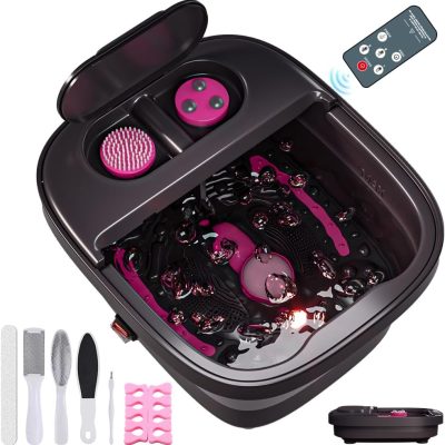 Collapsible Foot Spa Bath Massager with Heat, Bubbles & Remote, 3 Pedicure Tools