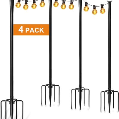 4-Pack Outdoor String Light Poles – Metal Hanging Posts for Patio & Garden