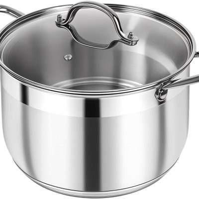 12Qt Stainless Steel Stock Pot with Lid, Heavy Duty Thick-Bottom Cookware