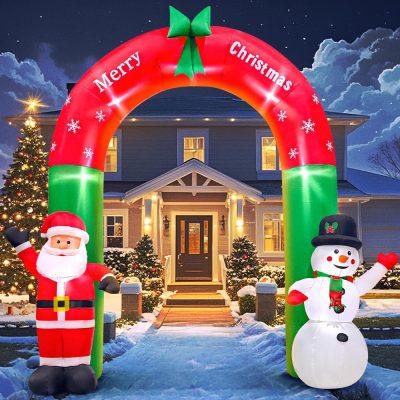 8FT Inflatable Santa & Snowman Arch with LED Lights, Outdoor Christmas Yard Decor
