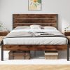 Queen Bed Frame with Headboard, Footboard & Under Bed Storage, Rustic Brown
