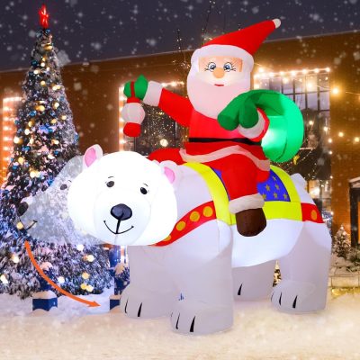 7FT Inflatable Santa & Polar Bear with LED Lights, Outdoor Christmas Yard Decor