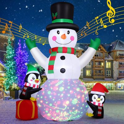 8FT Inflatable Snowman with Candy Cane, Rotating LED Outdoor Christmas Decor