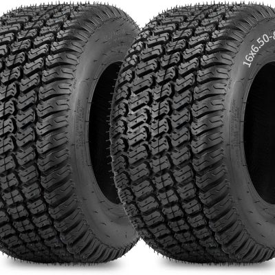 (2 Pack) 16x6.50-8 Lawn Mower Tubeless Tires, 4-Ply Turf-S for Riding Tractors
