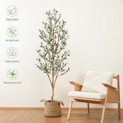 6FT Artificial Olive Tree, Faux Silk Potted Plant for Home & Office Decor