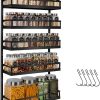 5-Tier Wall Mount Spice Rack, Adjustable Hanging Shelf with Hooks, Black