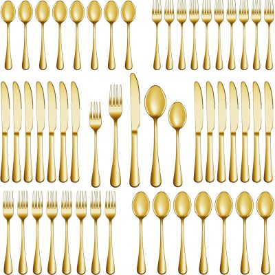 60-Pc Gold Silverware Set for 12, Stainless Steel Flatware Cutlery