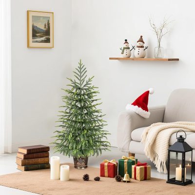 3FT Norfolk Pine Christmas Tree with Pot, Real Touch PE Branch Tips, Indoor/Outdoor