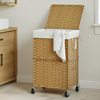 90L Slim Laundry Hamper with Wheels, Lid & Removable Liner, Yellow