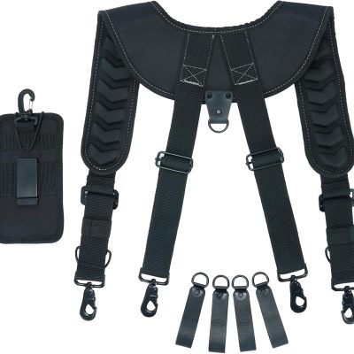 Leather Work Belt Suspenders for Construction & Electrical Trades (Black)