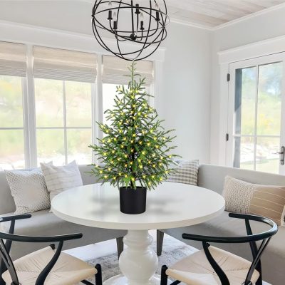 3FT Pre-Lit Norfolk Pine Tree, Realistic Potted Christmas Decor with 70 LEDs