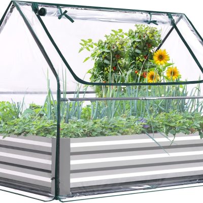 Raised Garden Bed with Cover, Galvanized Steel Planter Box Kit 4x2.5x1FT
