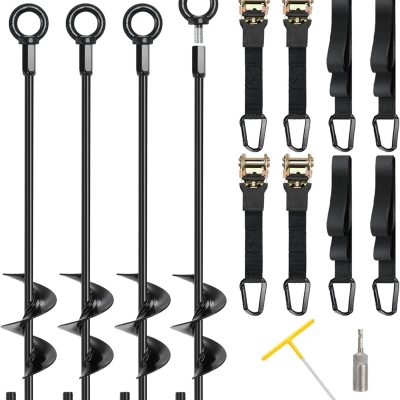 4-Pack 18" Ground Anchors with Ratchet Straps, Heavy-Duty RV & Tent Tie Down Kit