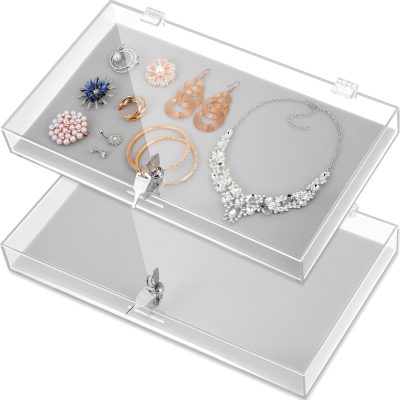 2-Pack Clear Acrylic Jewelry Display Case with Lock & Key for Retail & Trade Shows