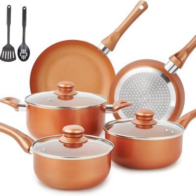 11-Piece Copper Nonstick Cookware Set, Ceramic Coating, Stay-Cool Handles, PFOA-Free