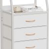 White 3-Drawer Nightstand with 2-Tier Shelf, Fabric Storage Organizer for Bedroom