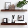 24" Walnut Floating Wall Shelves, Solid Wood, Dark Brown, Set of 2