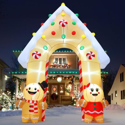 11.8FT Inflatable Christmas Arch, Gingerbread Yard Decor with LED Lights