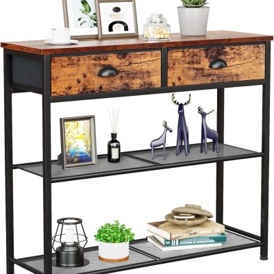 30" Entryway Console Table with 2 Drawers & Storage Shelf, Rustic Brown