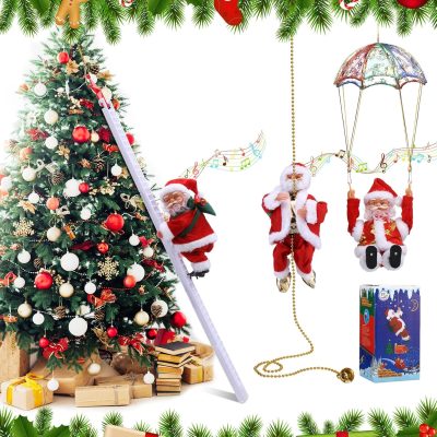 3PC Electric Santa Climbing Ladder Plush Christmas Tree Ornaments Toys