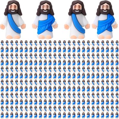 300 Pcs Mini Jesus Figurines – Bulk Pocket-Sized Rubber Party Favors (Blue)