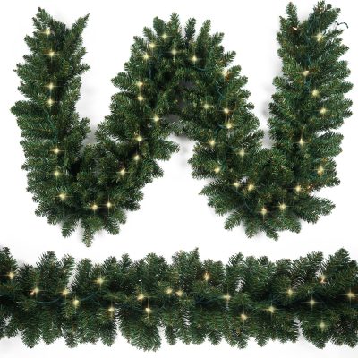 9FT Pre-Lit Fraser Fir Christmas Garland, 50 Lights, Lush Green Indoor/Outdoor Decor