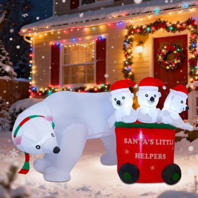 7FT Inflatable Polar Bear with Santa Hat, Outdoor Christmas Yard Decoration