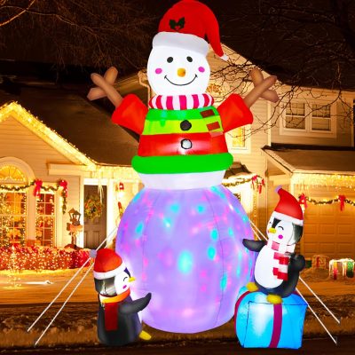 8FT Inflatable Ugly Sweater Snowman, Outdoor Yard Christmas Decoration with LED