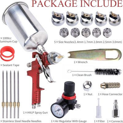 HVLP Gravity Feed Spray Gun Kit with 5 Nozzles & 1000cc Cup for Auto Paint
