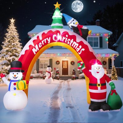10FT Inflatable Christmas Arch with Santa, Snowman & Tree, 5 LED Lights, Outdoor Yard Decor