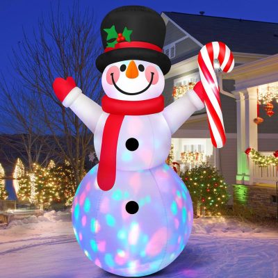 8FT Inflatable Snowman with Music & Rotating LED Lights, Outdoor Christmas Decor