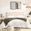 Queen Tufted Upholstered Headboard, Solid Wood, Adjustable 37"-51", Beige