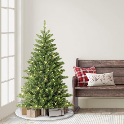4.5FT Pre-Lit Slim Fraser Fir Christmas Tree, 483 Clear Lights, 150 Branch Tips