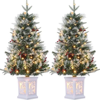 3Ft Pre-Lit Artificial Tree with 78 Lights, Timer & Berries, Tabletop Decor