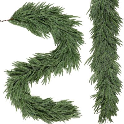 9FT Real Touch Norfolk Pine Christmas Garland, Indoor/Outdoor Mantle & Table Decor