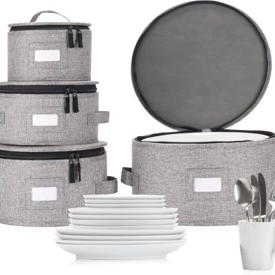 Set of 4 Stackable China Storage Cases with Plate Separators – 12", 10", 8.5", 7"