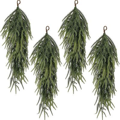 4-Pack 30" Artificial Christmas Teardrop Swags, Faux Pine for Door, Table, Mantle Decor